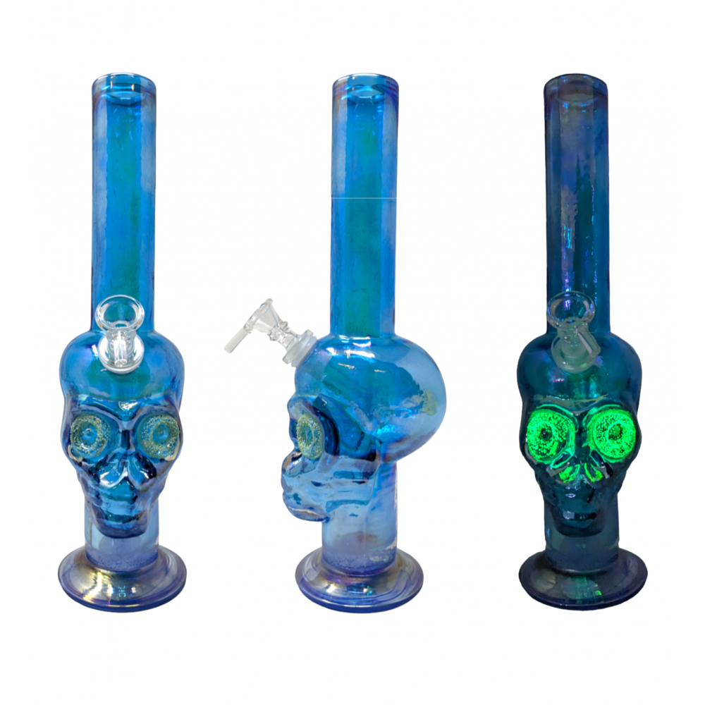 13" Glow In The Dark Skull Eyes Soft Glass Water Pipe Glass On Glass